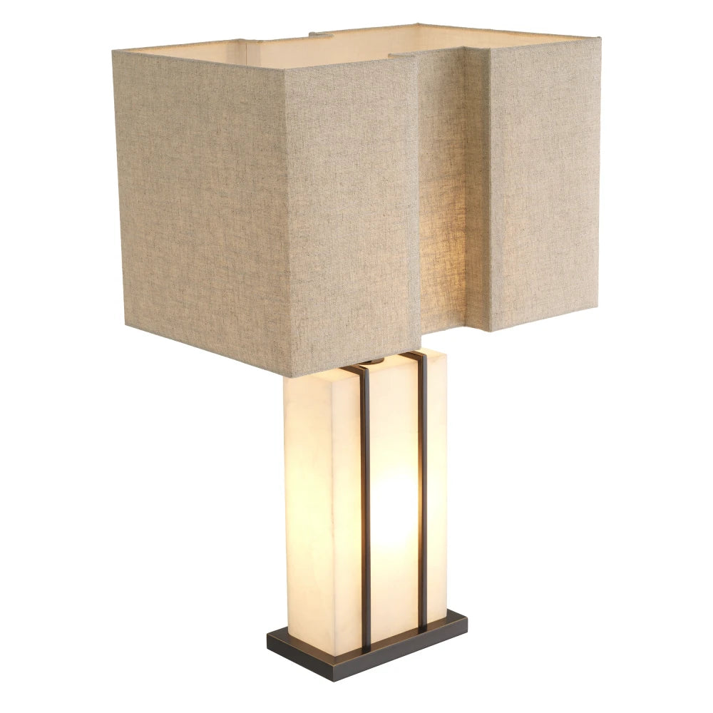 Veioza din Metal/Alabastru Bronz/Alb si Stofa Bej H81xL51cm Graham Eichholtz