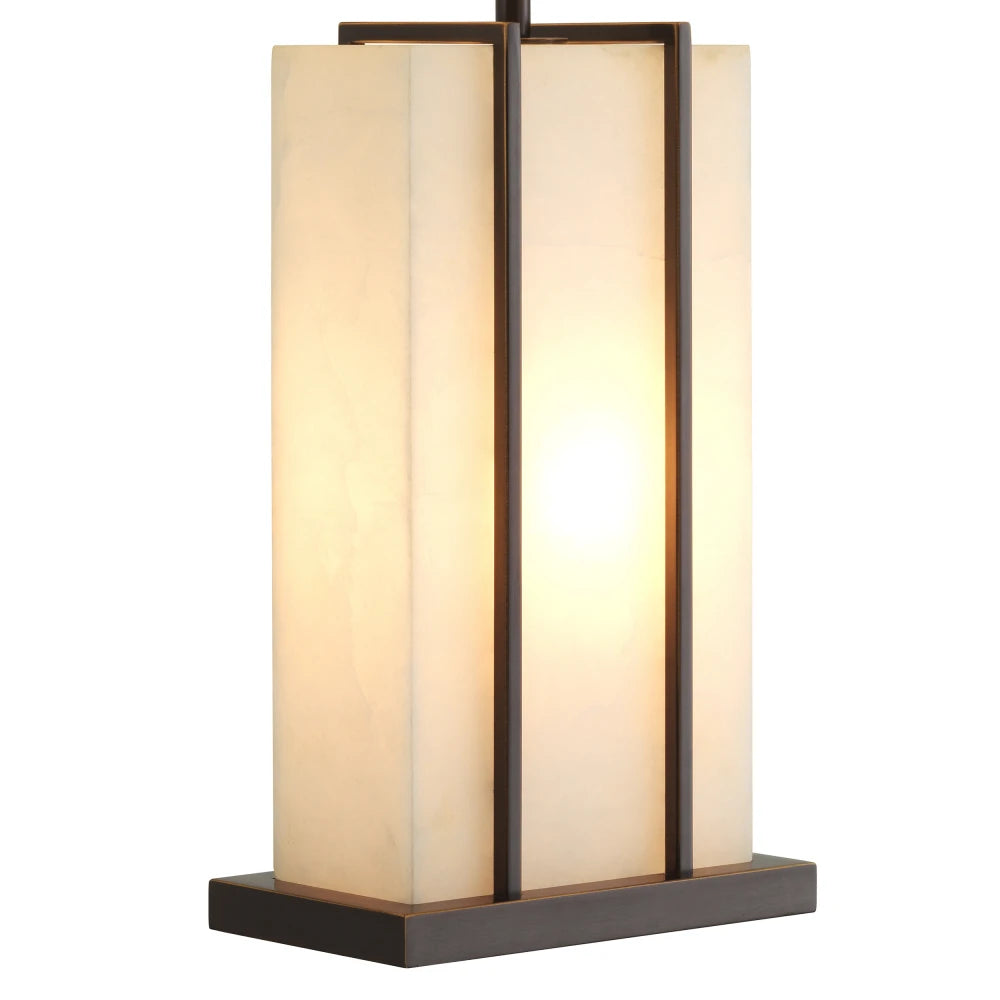 Veioza din Metal/Alabastru Bronz/Alb si Stofa Bej H81xL51cm Graham Eichholtz