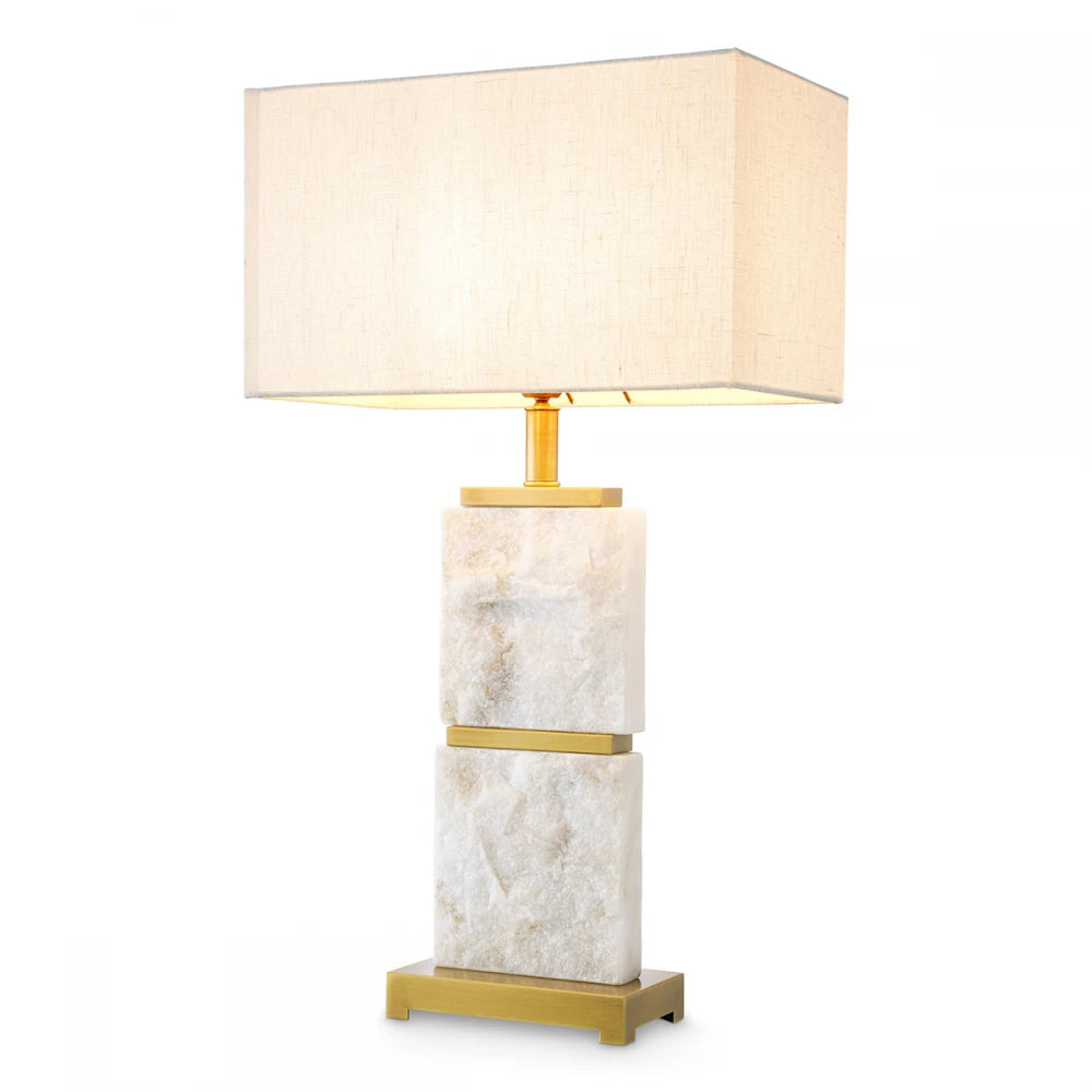 Veioza din Metal/Marmura Alama/Alb si Stofa Alb H70.5xL40cm Newton L Eichholtz