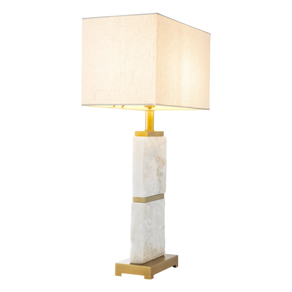 Veioza din Metal/Marmura Alama/Alb si Stofa Alb H70.5xL40cm Newton L Eichholtz