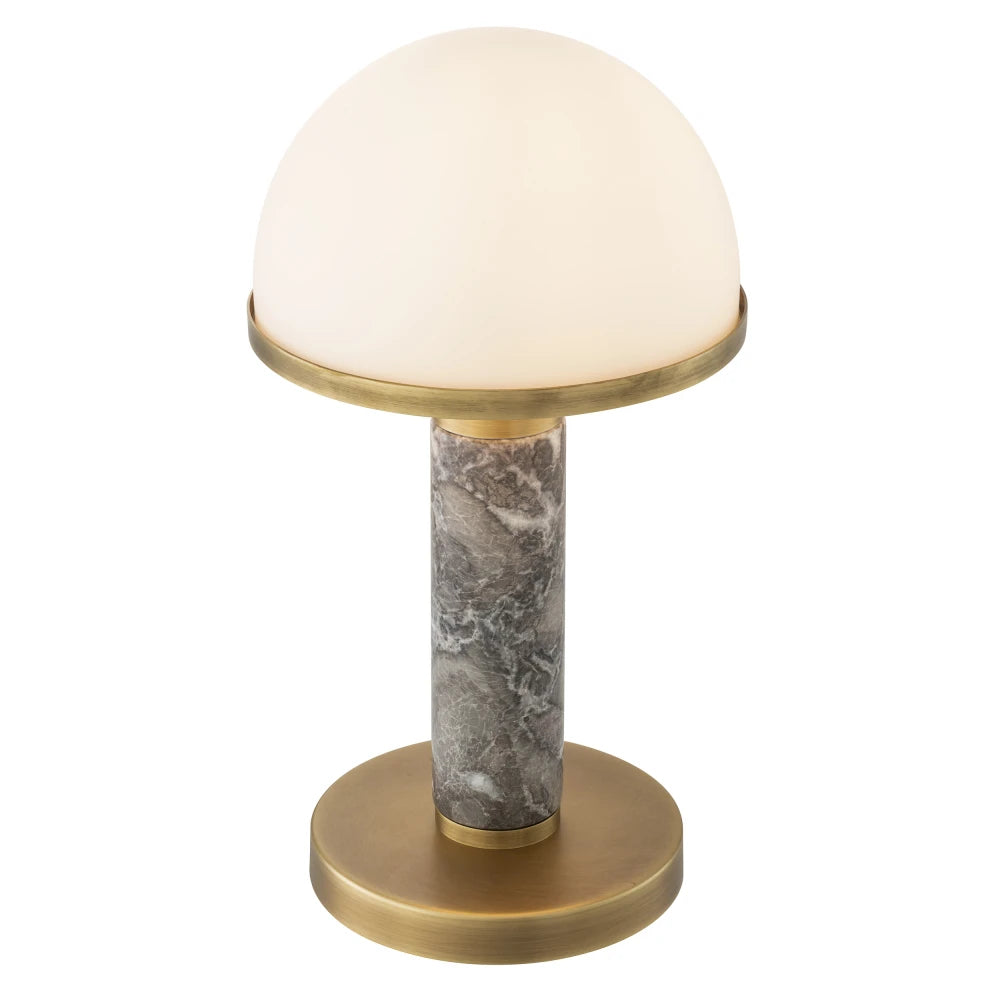 Veioza din Metal/Marmura Alama/Gri si Sticla Alb H41xL21cm Ziegel Eichholtz