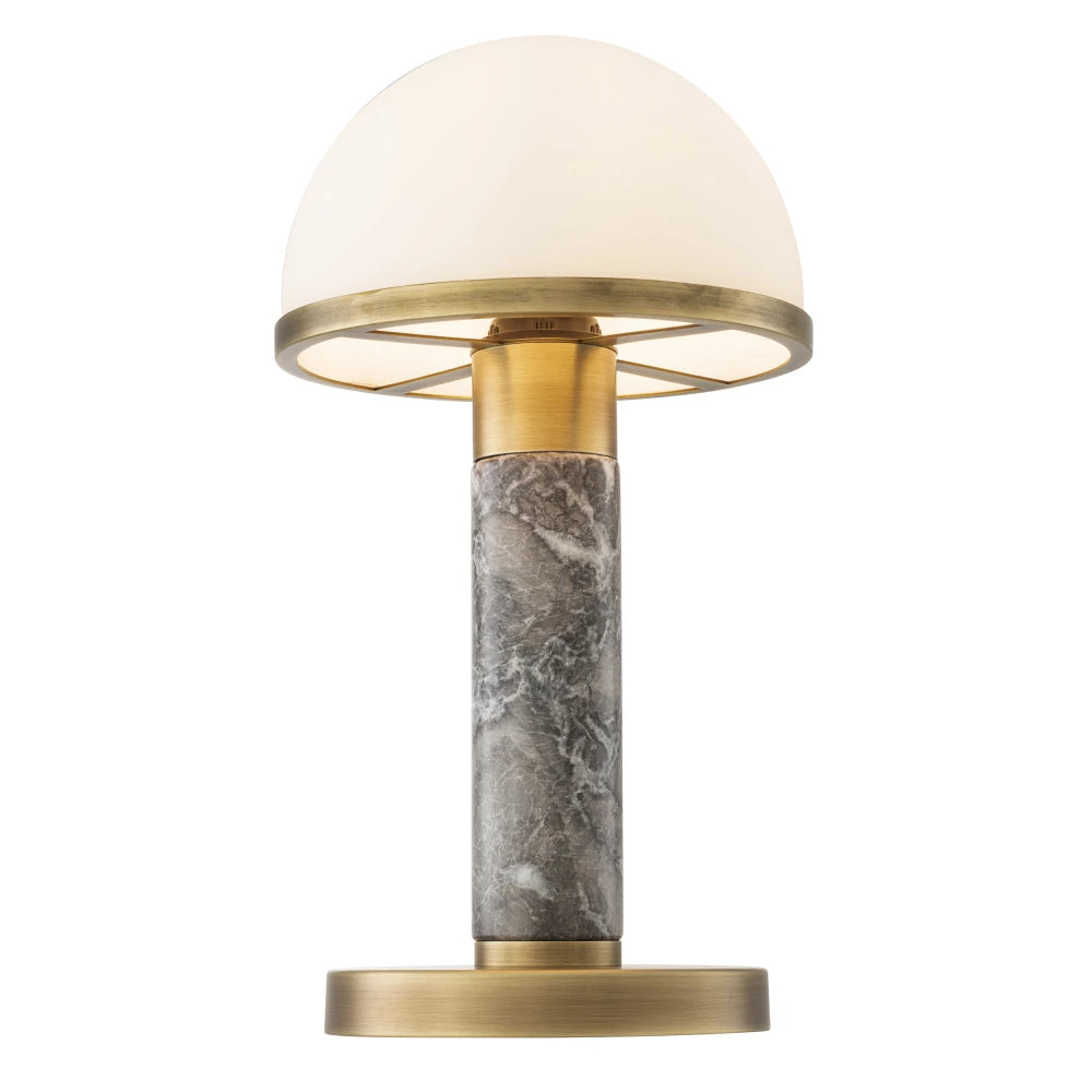 Veioza din Metal/Marmura Alama/Gri si Sticla Alb H41xL21cm Ziegel Eichholtz