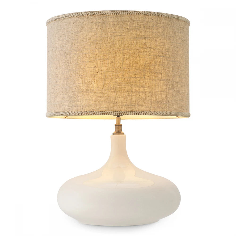 Veioza din Metal/Ceramica Alama/Alb si Stofa Crem H64.5xL46cm Jones Eichholtz