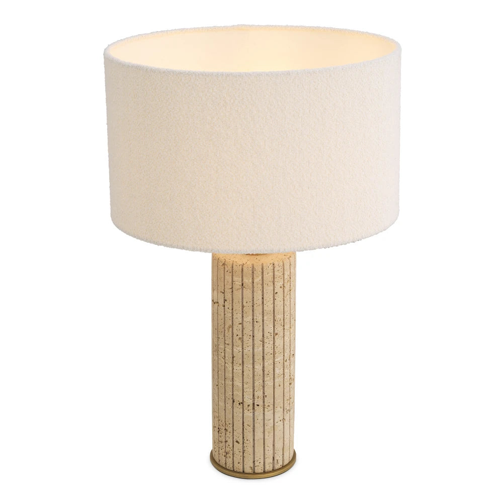 Veioza din Metal/Travertin Alama/Bej si Stofa boucle Alb H61xL40cm Giova Round Eichholtz