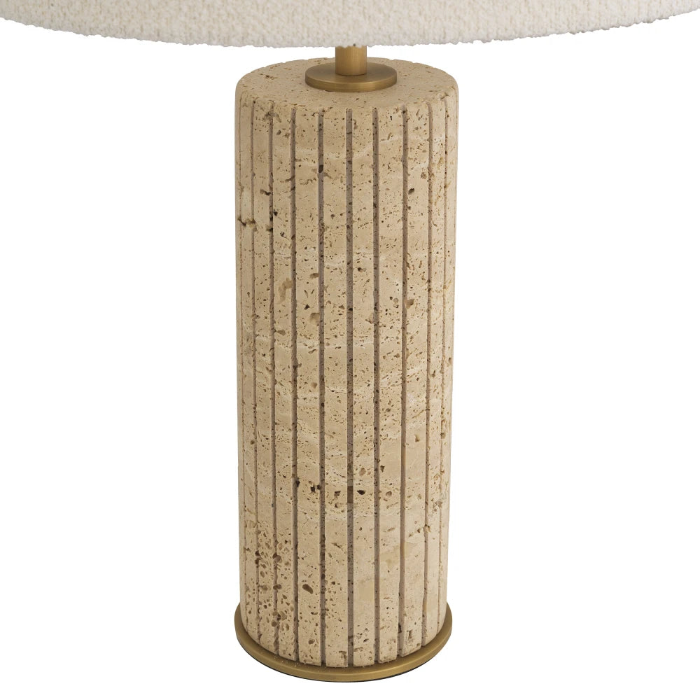 Veioza din Metal/Travertin Alama/Bej si Stofa boucle Alb H61xL40cm Giova Round Eichholtz