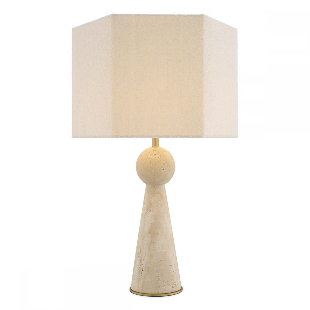 Veioza din Metal/Travertin Alama/Bej si Stofa boucle Alb H78.5xL40cm Novak Eichholtz