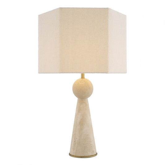 Veioza din Metal/Travertin Alama/Bej si Stofa boucle Alb H78.5xL40cm Novak Eichholtz