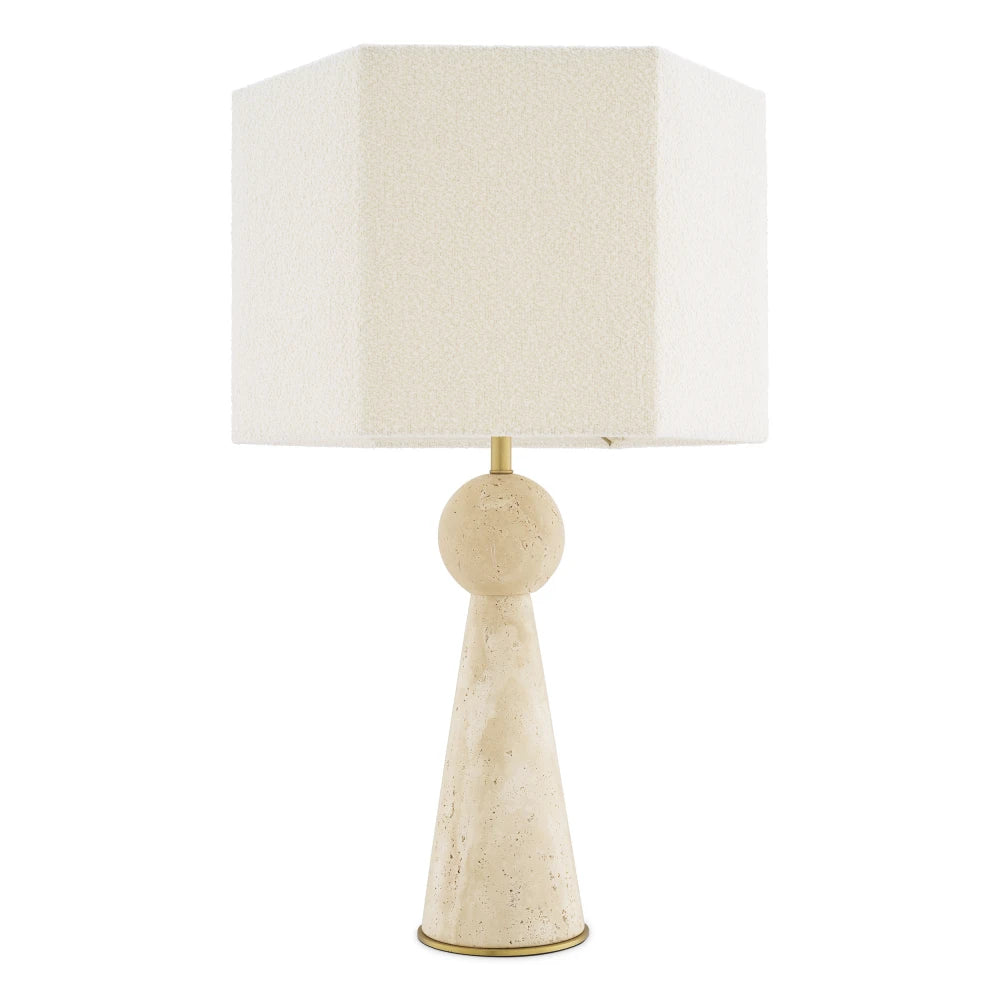Veioza din Metal/Travertin Alama/Bej si Stofa boucle Alb H78.5xL40cm Novak Eichholtz