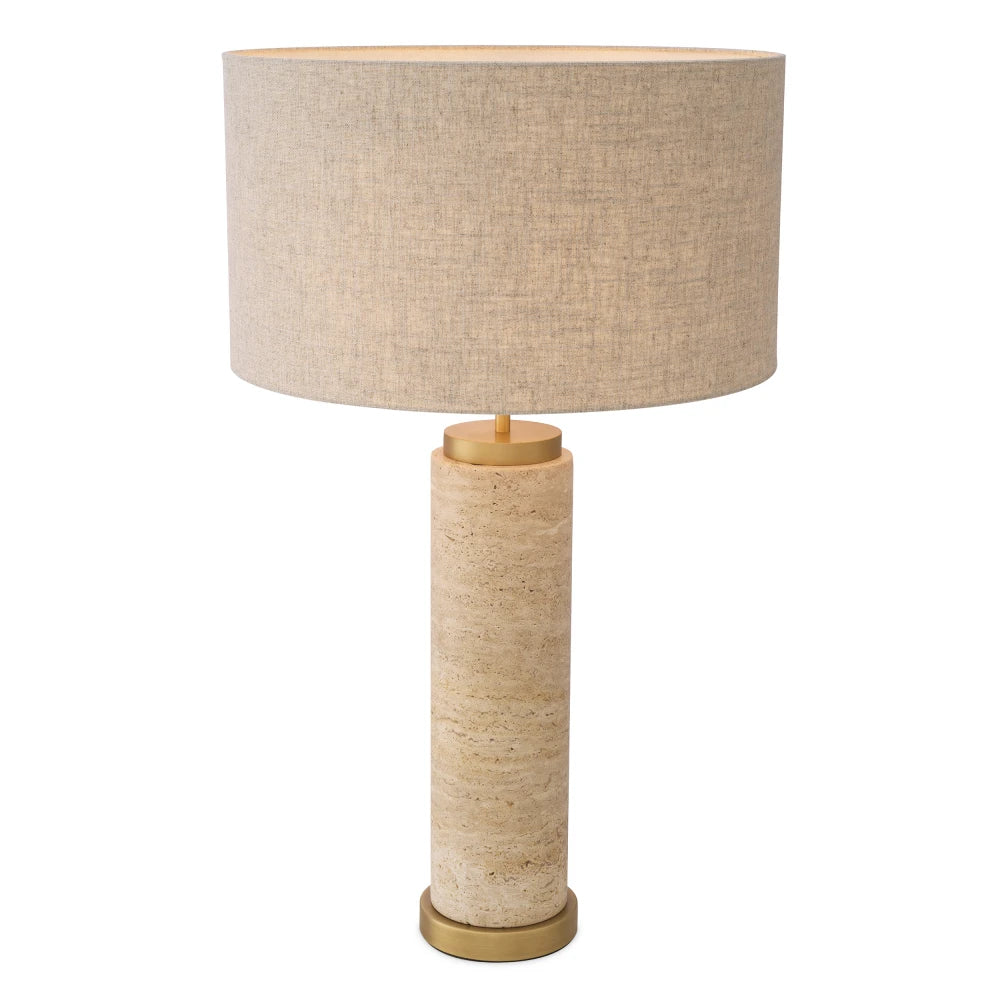Veioza din Metal/Travertin Alama/Bej si Stofa Bej H75xL45cm Lxry Eichholtz