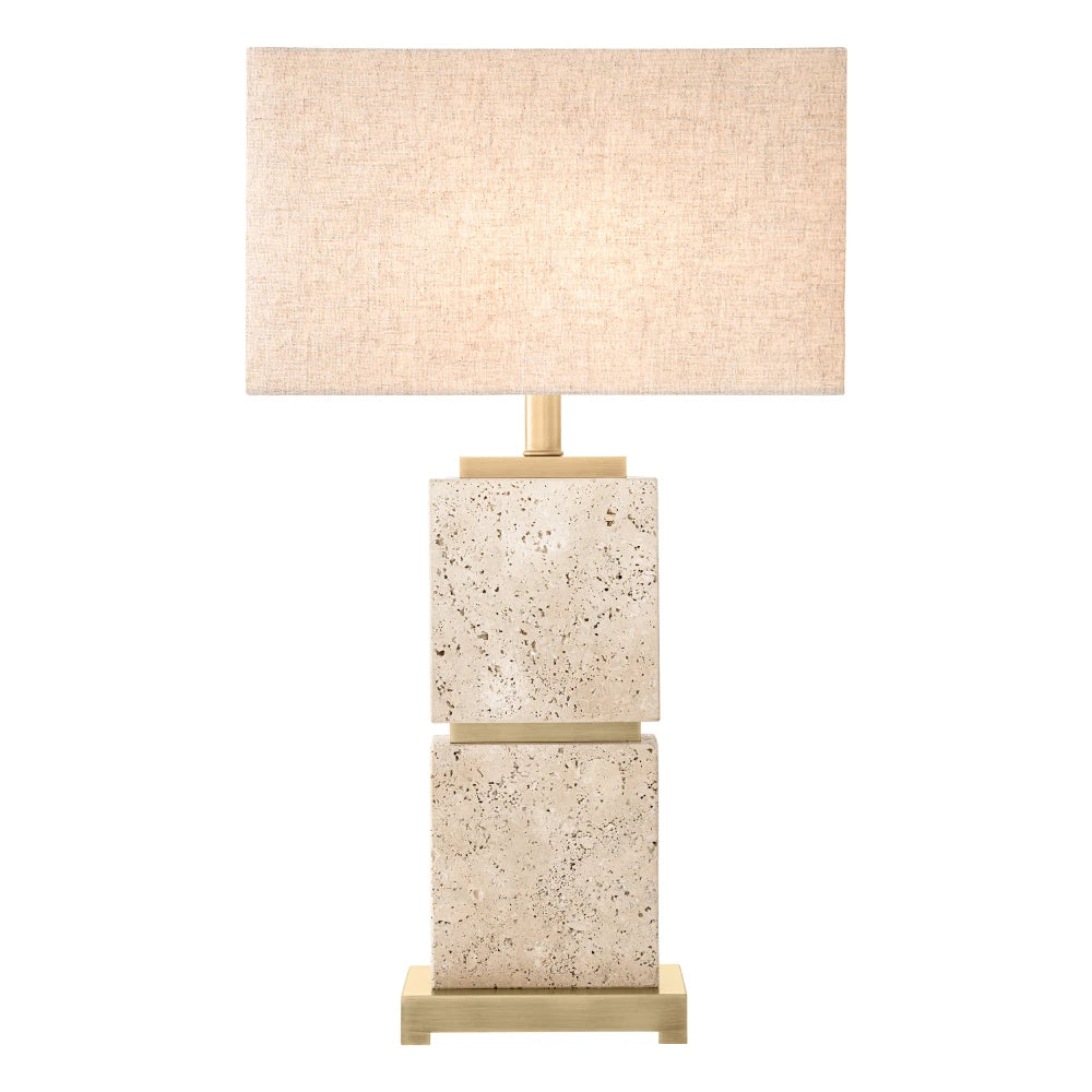Veioza din Metal/Travertin Alama/Bej si Stofa Bej H70.5xL40cm Newton L Eichholtz