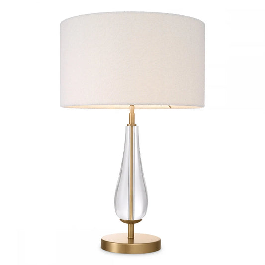 Veioza din Metal/Sticla Alama/Transparent si Stofa boucle Alb H70.5xL45cm Stilla Eichholtz