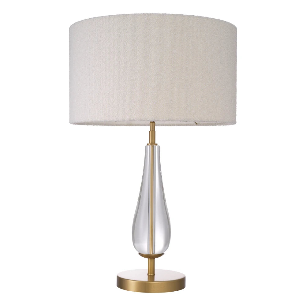 Veioza din Metal/Sticla Alama/Transparent si Stofa boucle Alb H70.5xL45cm Stilla Eichholtz