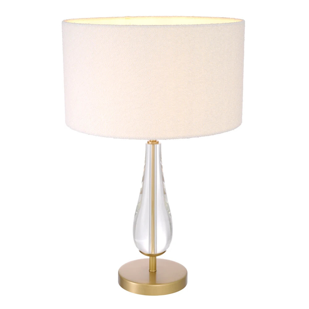 Veioza din Metal/Sticla Alama/Transparent si Stofa boucle Alb H70.5xL45cm Stilla Eichholtz