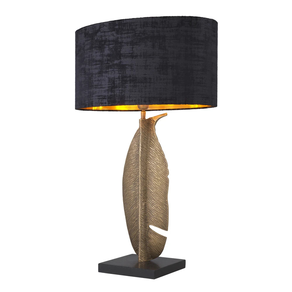 Veioza din Metal/Granit Alama/Negru si Stofa Negru H76.5xL50cm Foglia Eichholtz