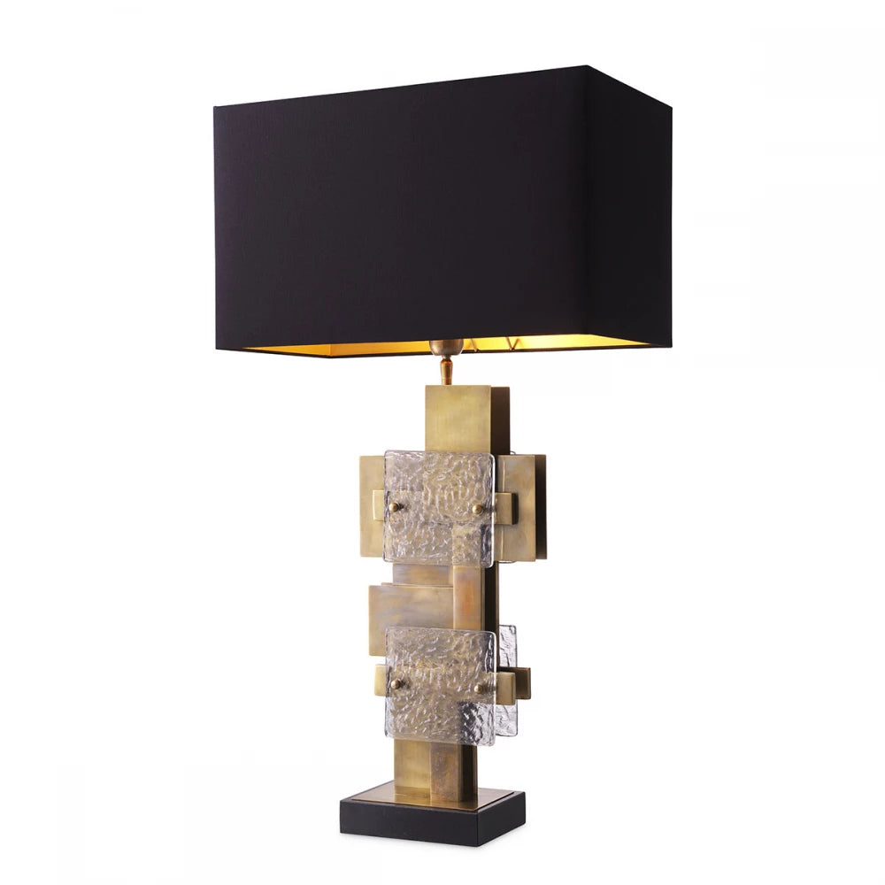 Veioza din Metal/Granit/Sticla Alama/Negru/Transparent si Stofa Negru H92.5xL56cm Langham Eichholtz