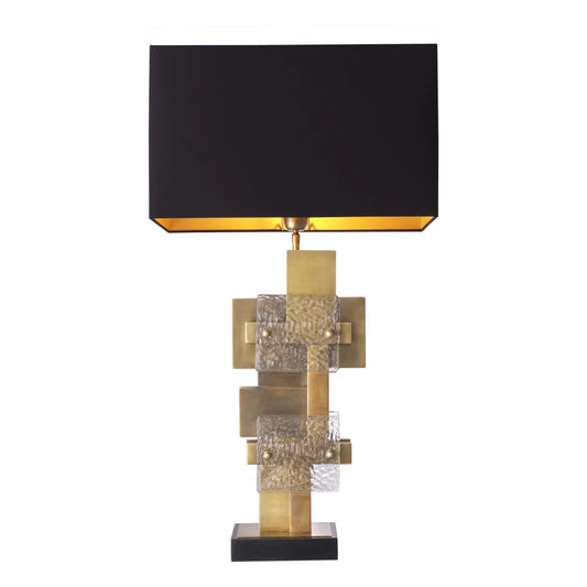 Veioza din Metal/Granit/Sticla Alama/Negru/Transparent si Stofa Negru H92.5xL56cm Langham Eichholtz
