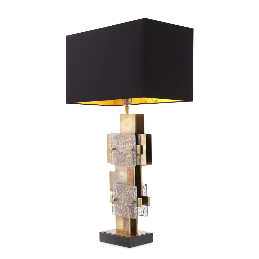 Veioza din Metal/Granit/Sticla Alama/Negru/Transparent si Stofa Negru H92.5xL56cm Langham Eichholtz