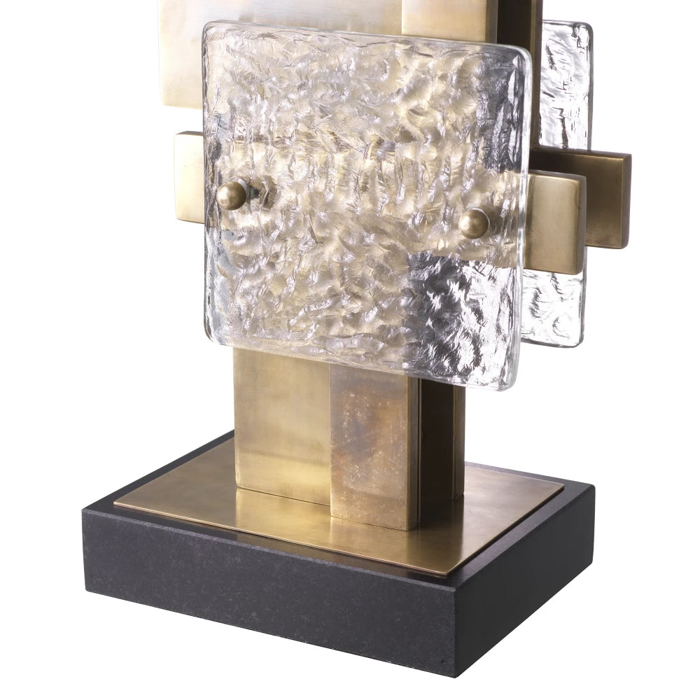 Veioza din Metal/Granit/Sticla Alama/Negru/Transparent si Stofa Negru H92.5xL56cm Langham Eichholtz