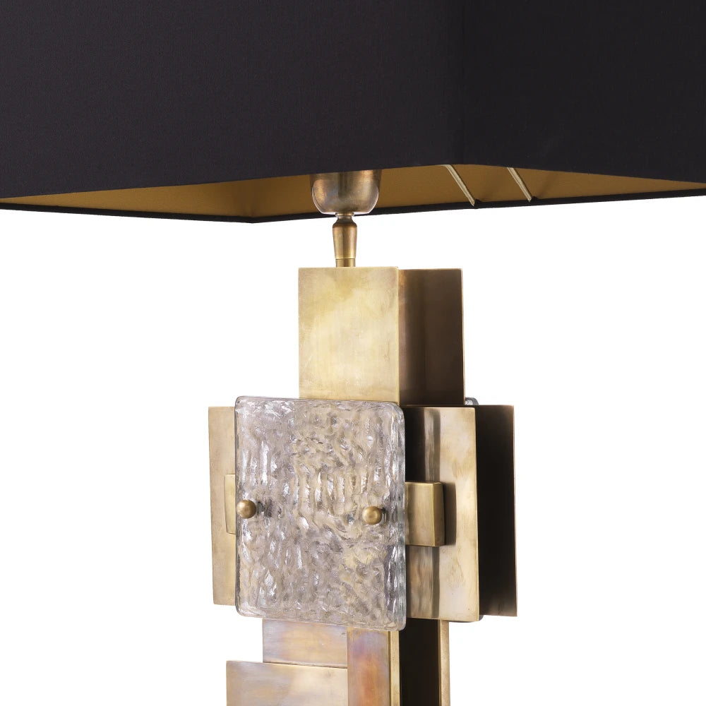 Veioza din Metal/Granit/Sticla Alama/Negru/Transparent si Stofa Negru H92.5xL56cm Langham Eichholtz