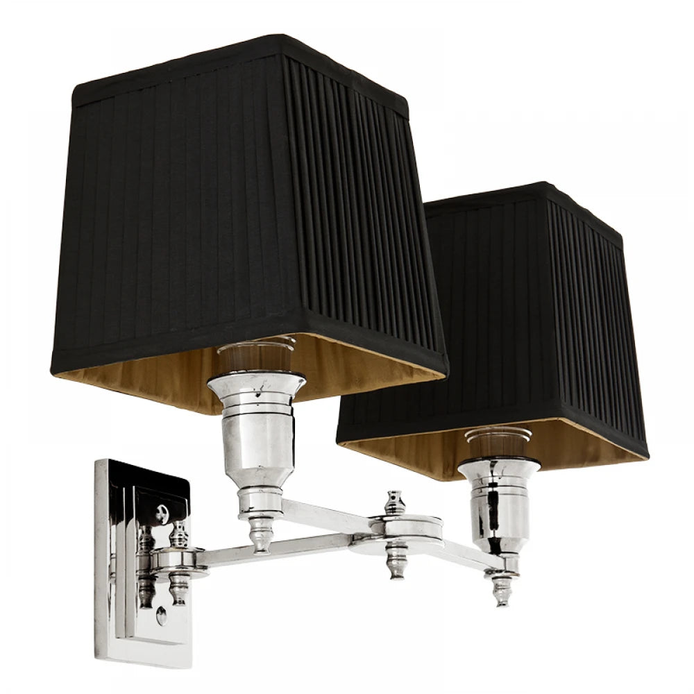 Aplica de perete din Metal Argintiu si Stofa Negru H27xL40cm Lexington Double Eichholtz