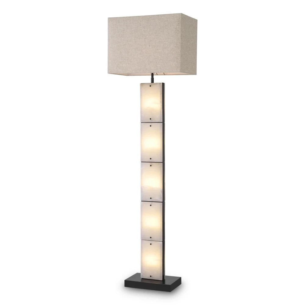 Lampa de podea din Metal/Alabastru Bronz/Alb si Stofa Crem H173xL51cm Ortiz Eichholtz