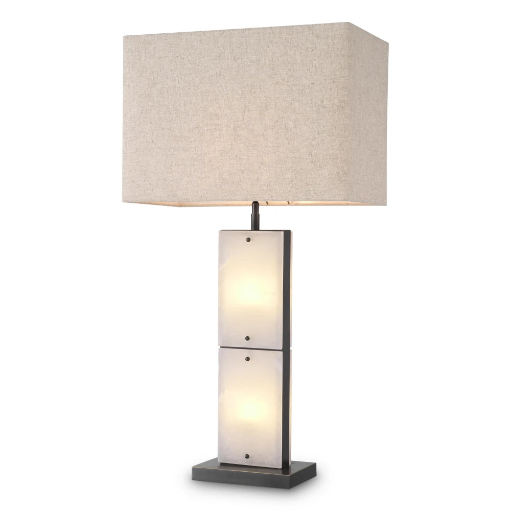 Veioza din Metal/Alabastru Bronz/Alb si Stofa Crem H95xL50cm Ortiz Eichholtz