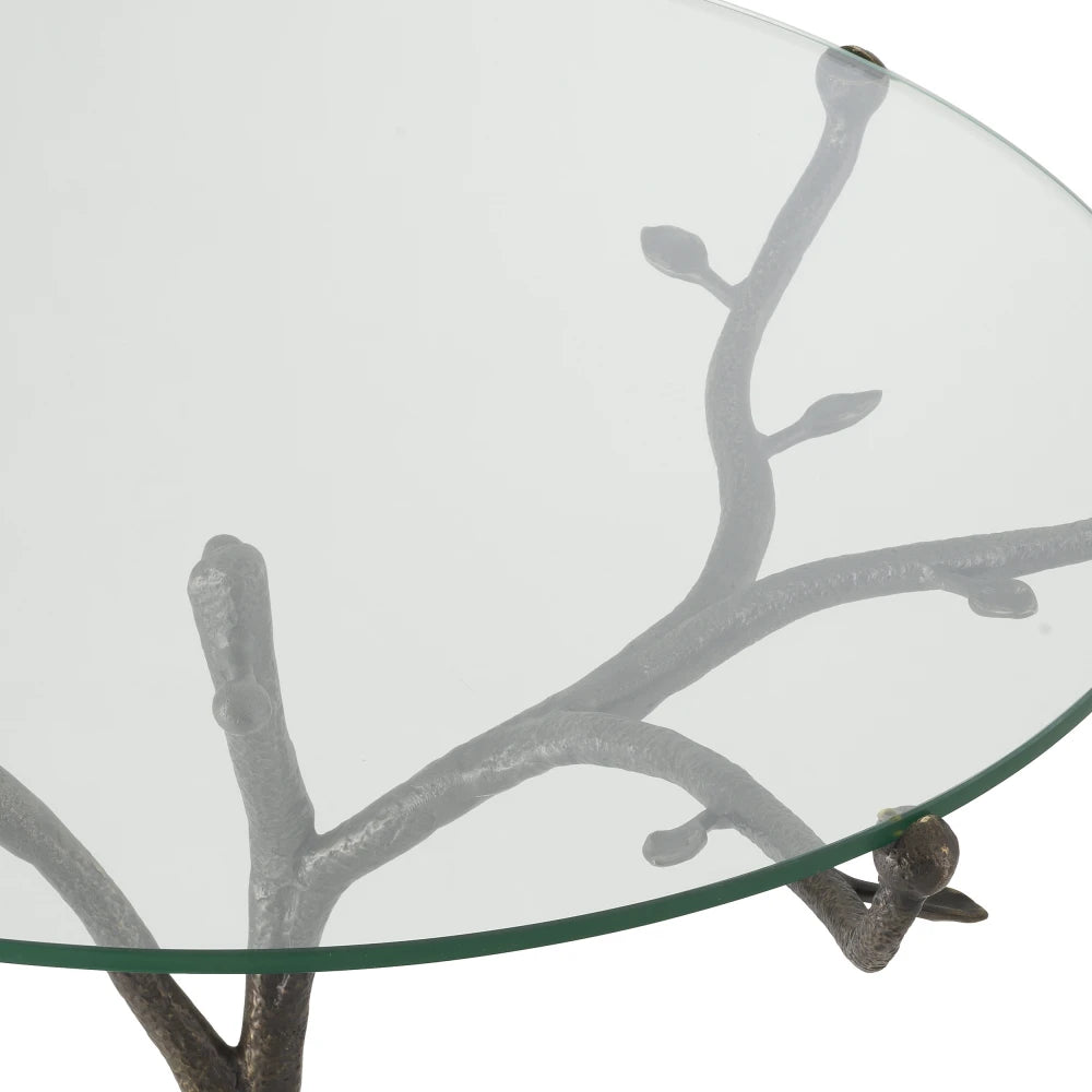 Masa rotunda din Sticla Transparent si Metal Bronz D79.5xH75cm Christophe Eichholtz
