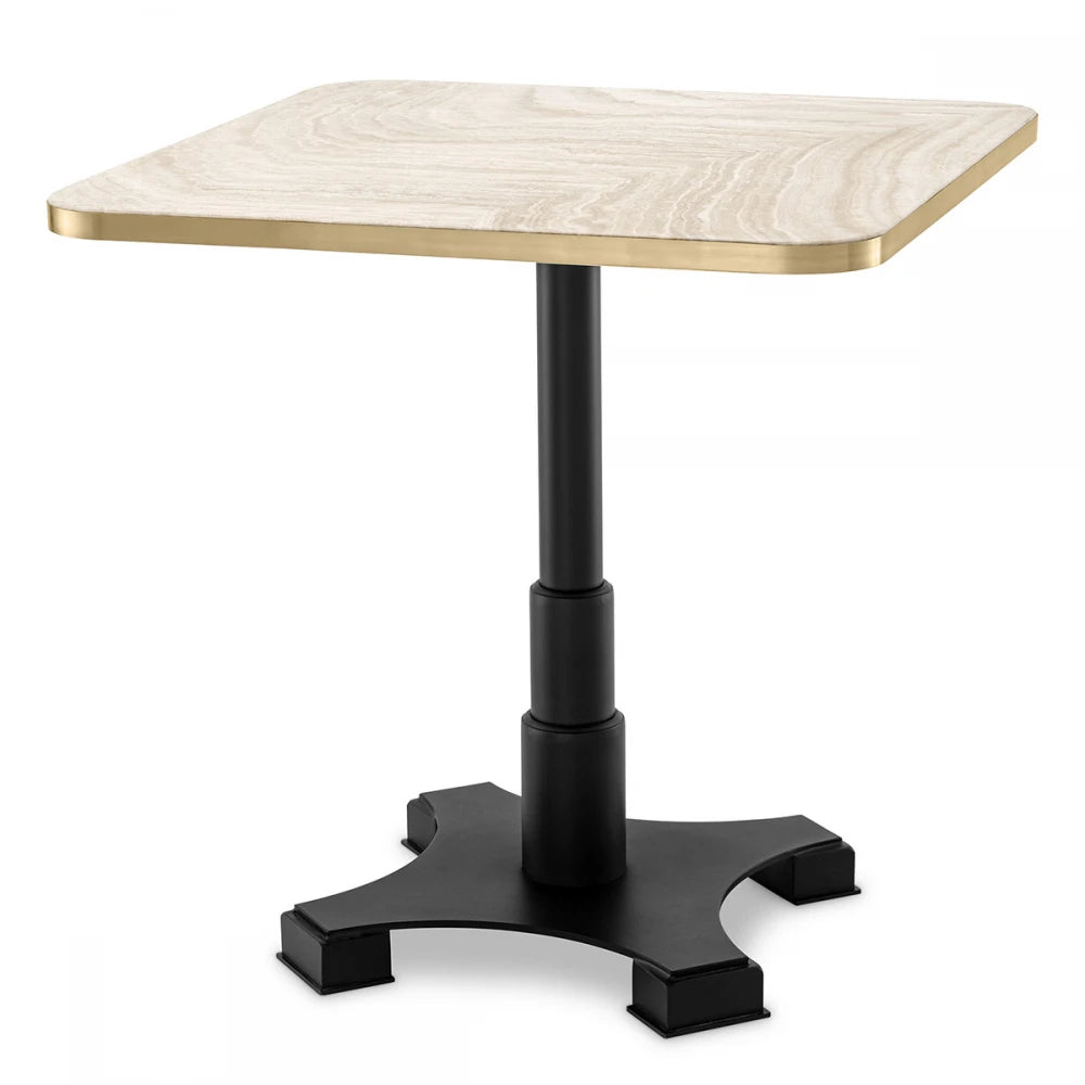 Masa din Travertin Bej si Metal Negru L75xH75.5cm Avoria Eichholtz