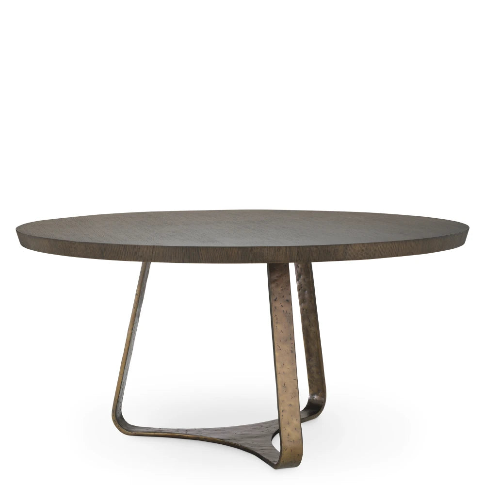 Masa din Furnir de stejar Maro si Metal Bronz D152xH75.5cm Cambronne Eichholtz