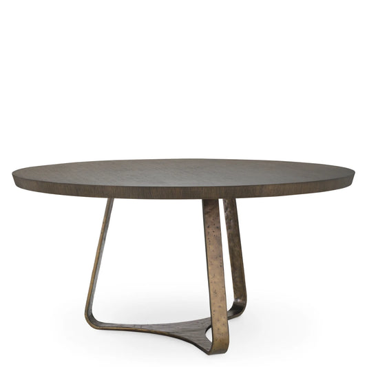 Masa din Furnir de stejar Maro si Metal Bronz D152xH75.5cm Cambronne Eichholtz