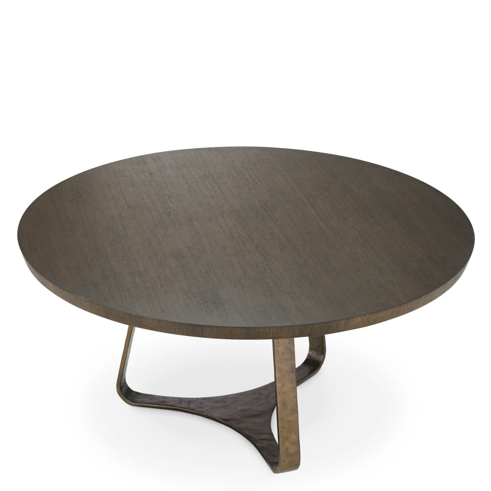 Masa din Furnir de stejar Maro si Metal Bronz D152xH75.5cm Cambronne Eichholtz