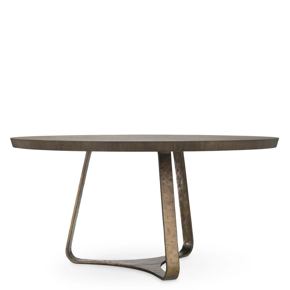 Masa din Furnir de stejar Maro si Metal Bronz D152xH75.5cm Cambronne Eichholtz