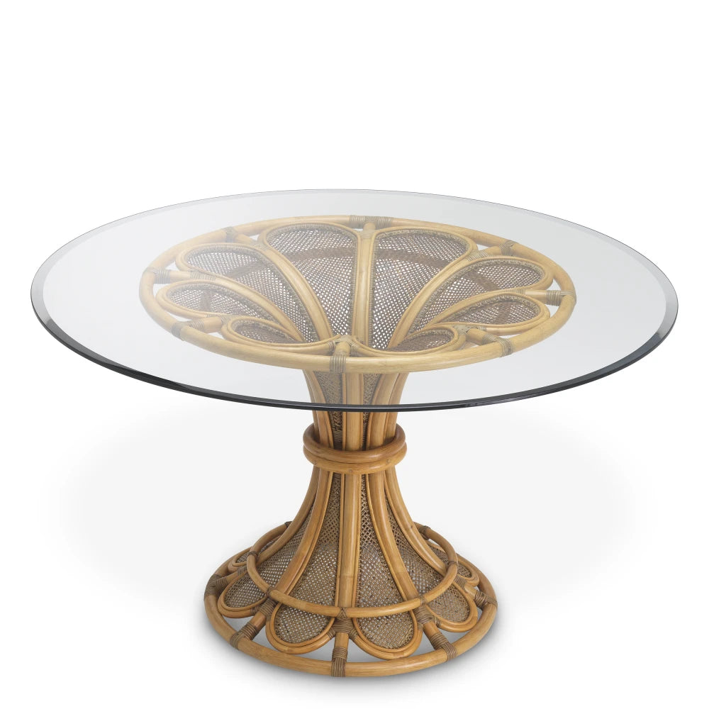 Masa din Sticla Transparent si Rattan Maro D130xH76cm Colony Eichholtz