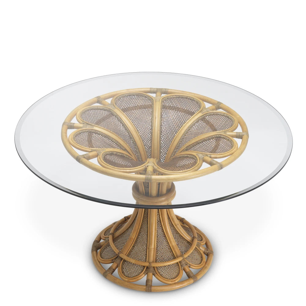 Masa din Sticla Transparent si Rattan Maro D130xH76cm Colony Eichholtz