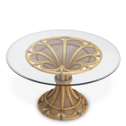 Masa din Sticla Transparent si Rattan Maro D130xH76cm Colony Eichholtz