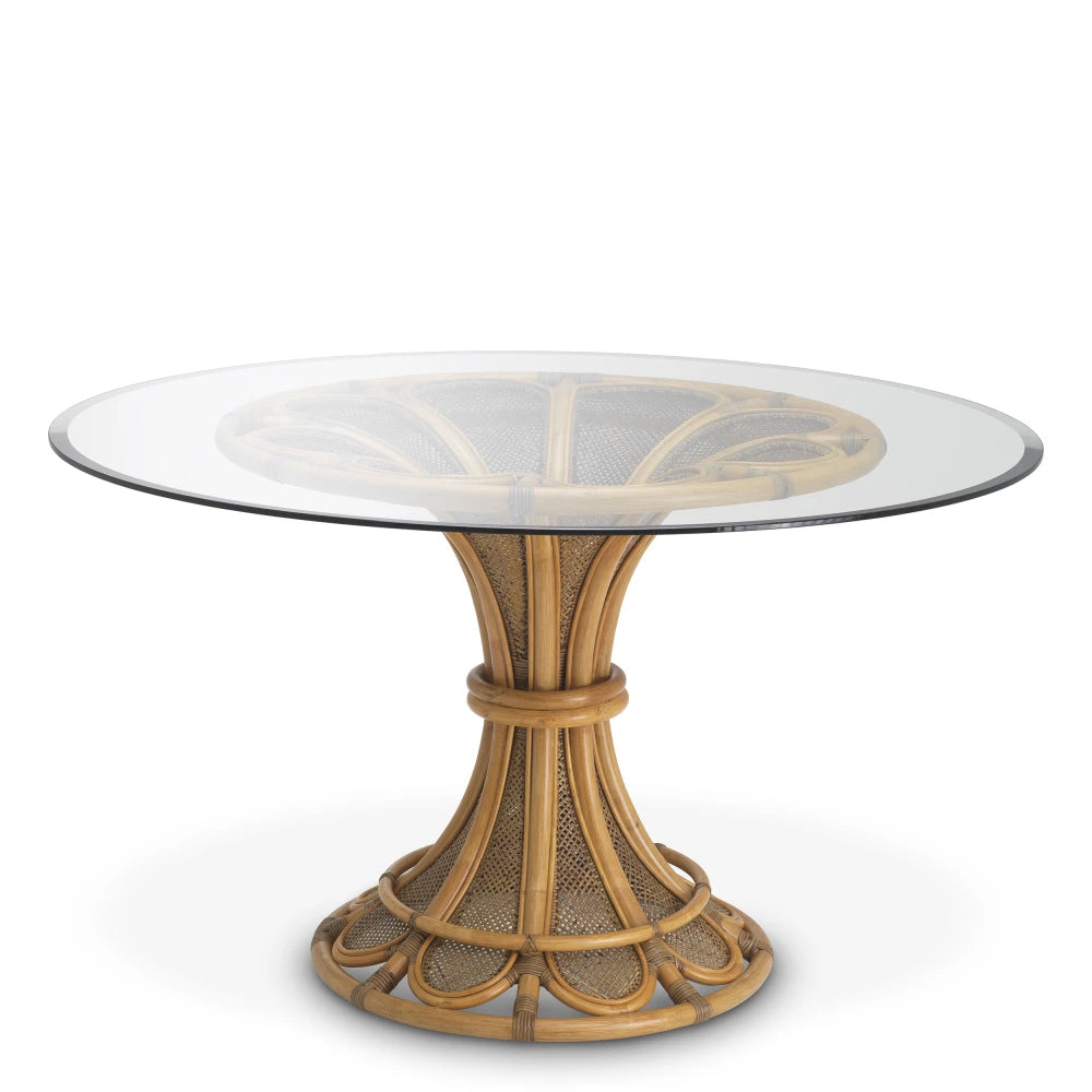 Masa din Sticla Transparent si Rattan Maro D130xH76cm Colony Eichholtz