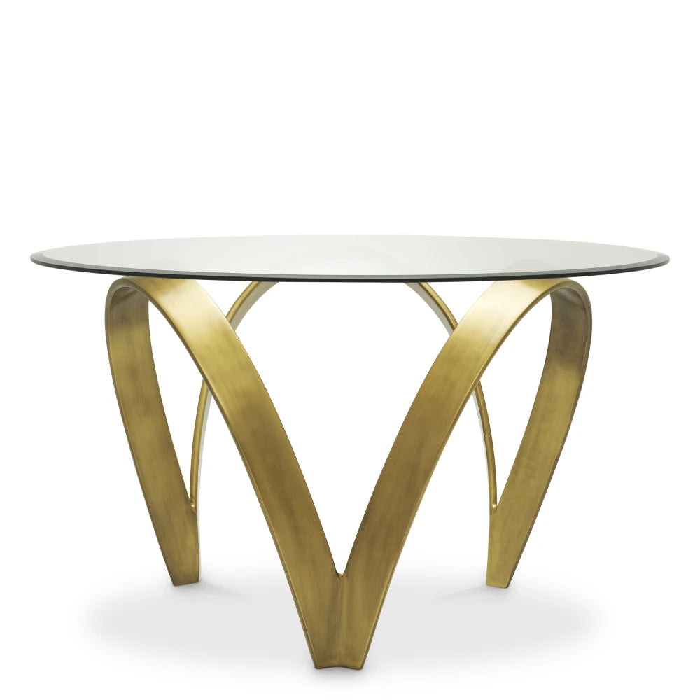 Masa din Sticla Transparent si Metal Alama D130xH77.5cm Soquel Eichholtz