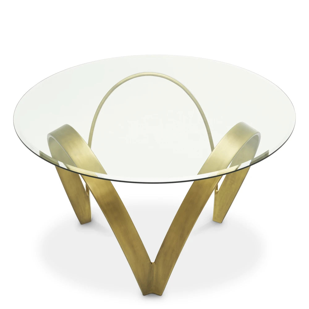 Masa din Sticla Transparent si Metal Alama D130xH77.5cm Soquel Eichholtz