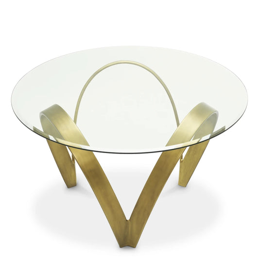 Masa din Sticla Transparent si Metal Alama D130xH77.5cm Soquel Eichholtz
