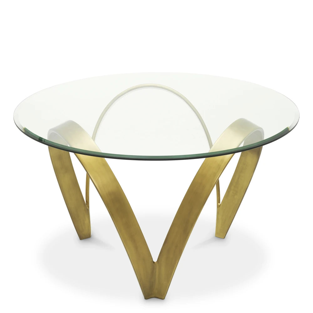 Masa din Sticla Transparent si Metal Alama D130xH77.5cm Soquel Eichholtz