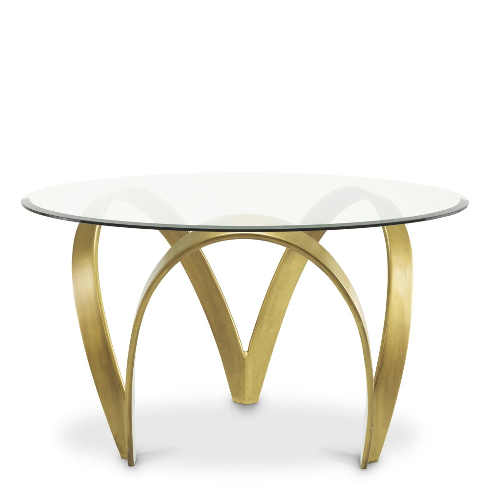 Masa din Sticla Transparent si Metal Alama D130xH77.5cm Soquel Eichholtz