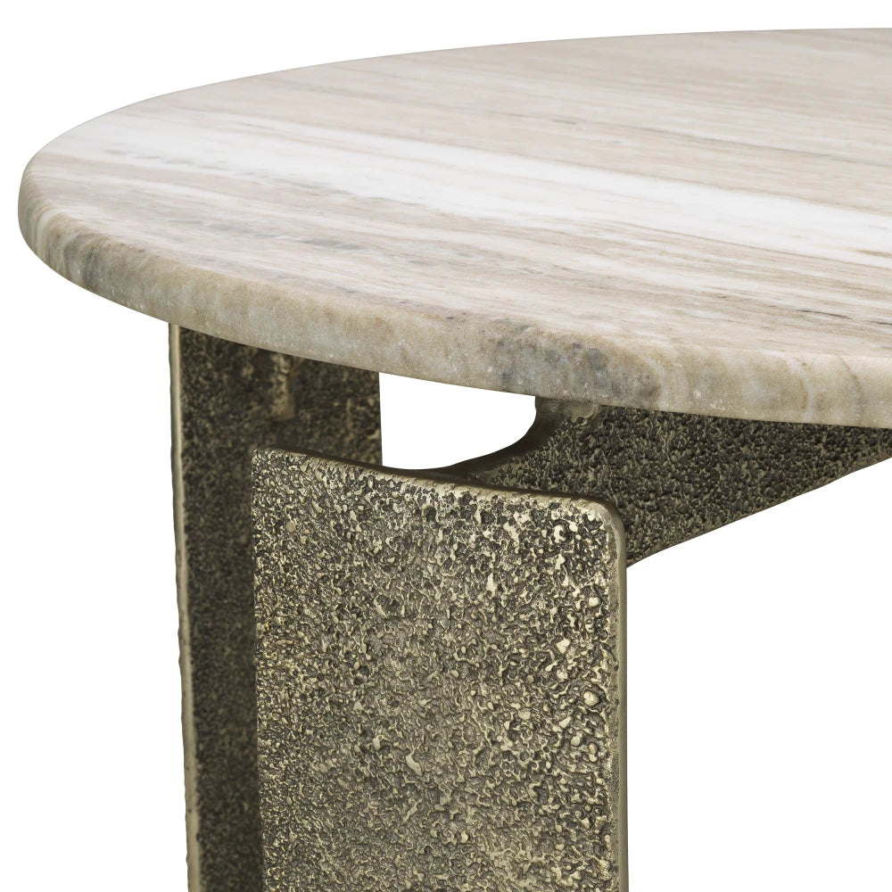 Masa din Marmura Bej si Metal Alama D120xH76.5cm Bodega Round Eichholtz
