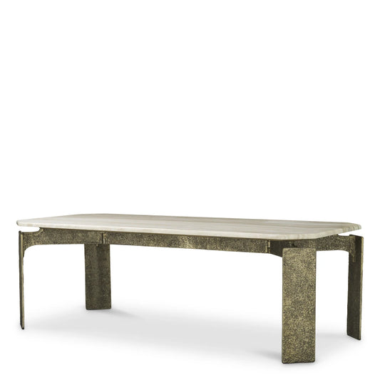 Masa din Marmura Bej si Metal Alama L230xH76.5cm Bodega Rectangular Eichholtz