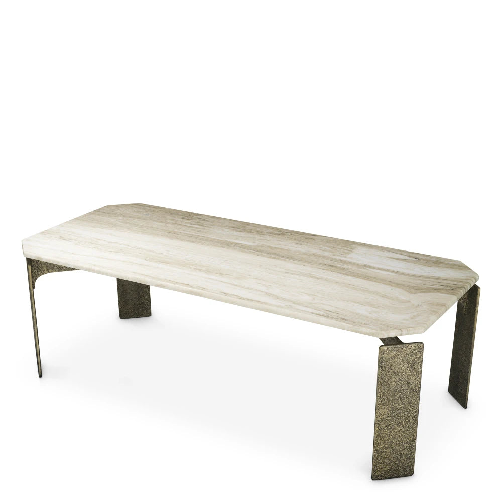 Masa din Marmura Bej si Metal Alama L230xH76.5cm Bodega Rectangular Eichholtz