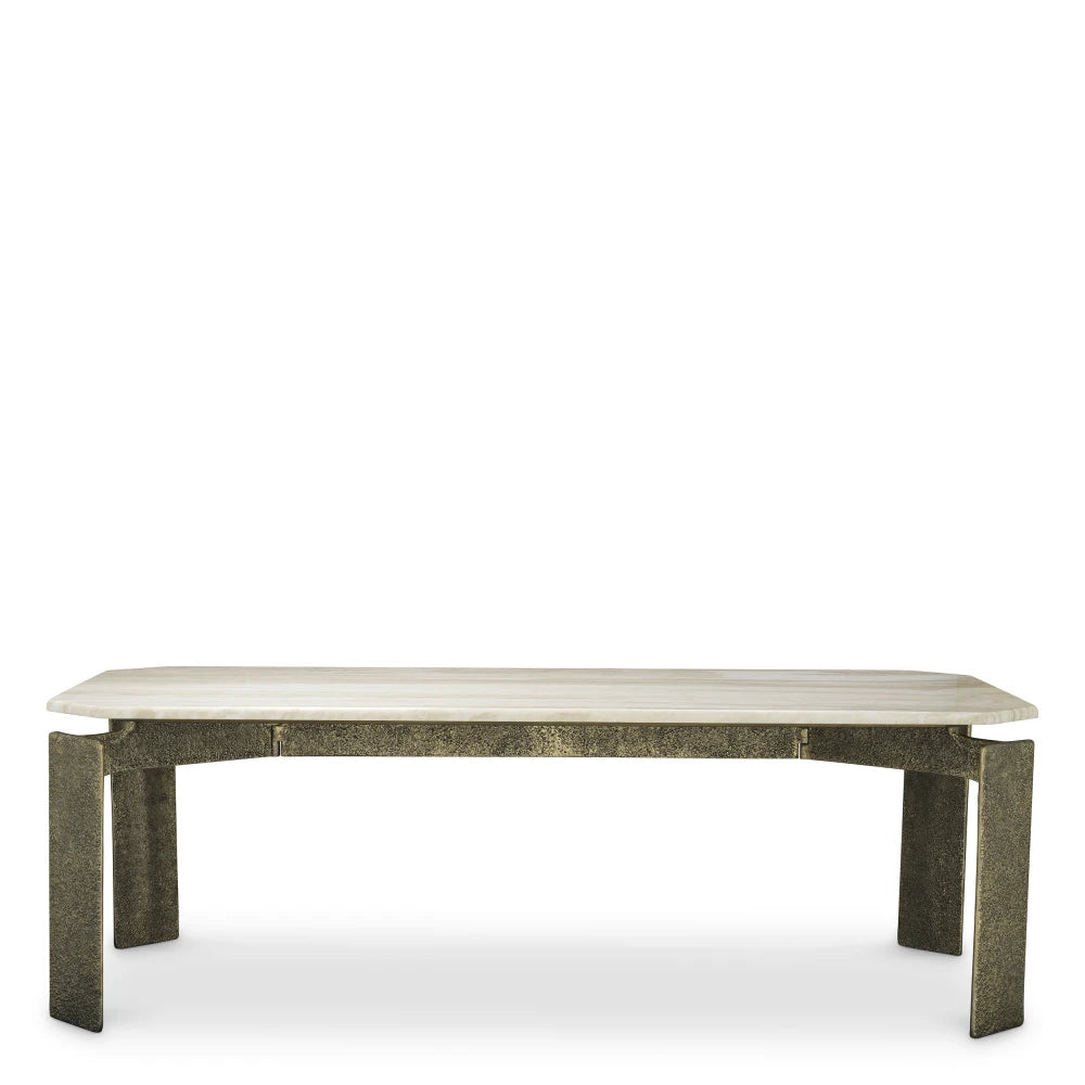 Masa din Marmura Bej si Metal Alama L230xH76.5cm Bodega Rectangular Eichholtz