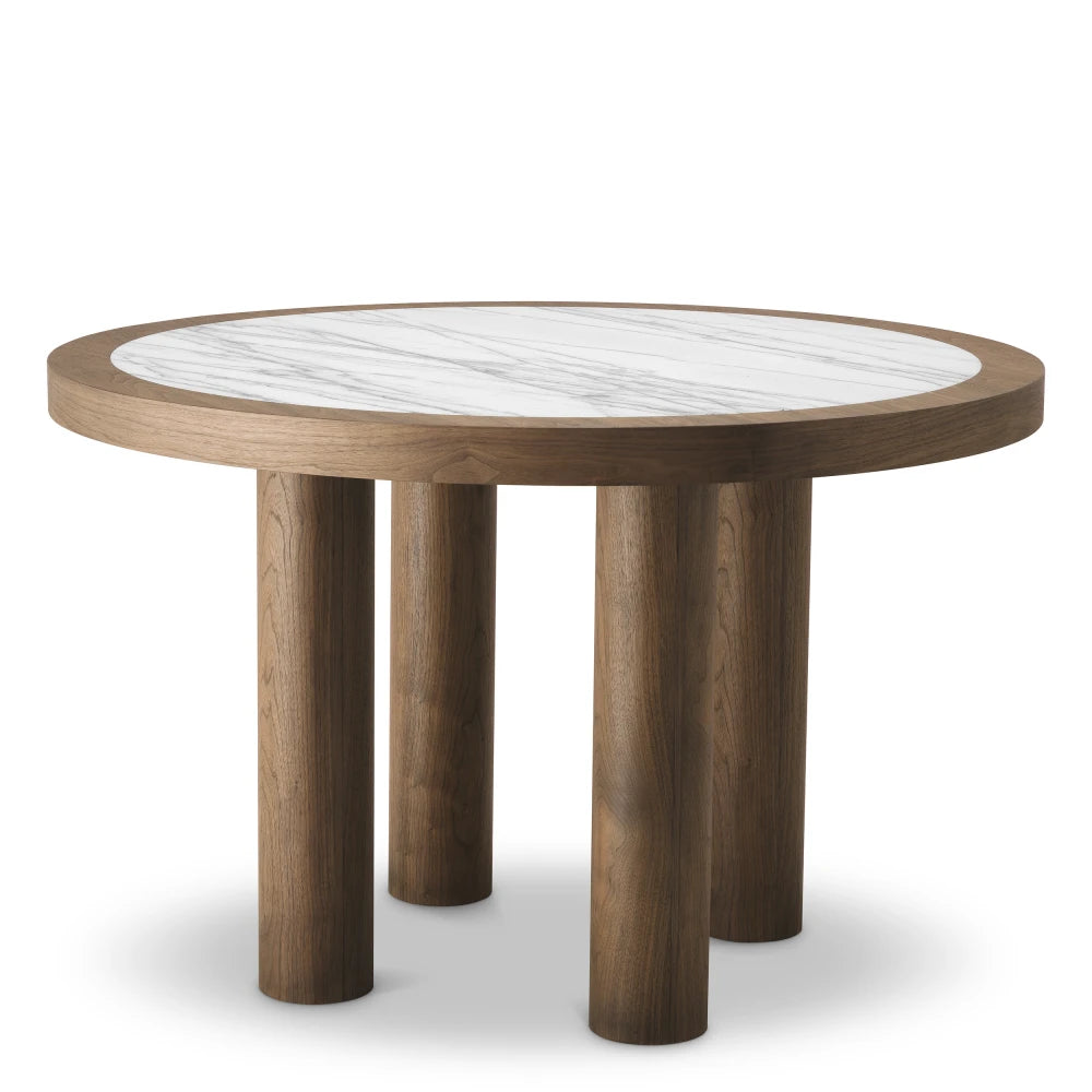 Masa din MDF/Ceramica Maro/Alb si Lemn de mahon Maro D120xH76cm Presedio Eichholtz