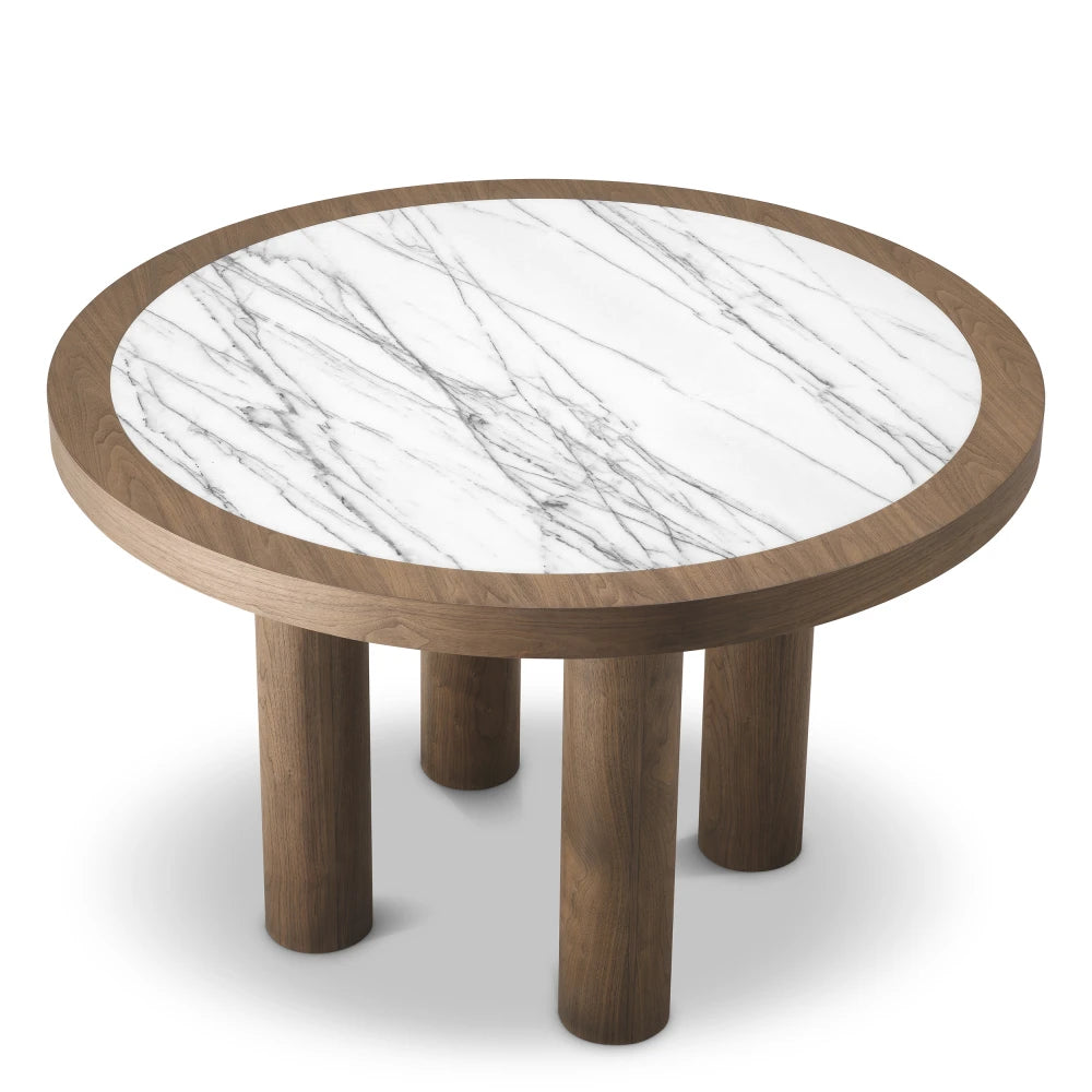 Masa din MDF/Ceramica Maro/Alb si Lemn de mahon Maro D120xH76cm Presedio Eichholtz
