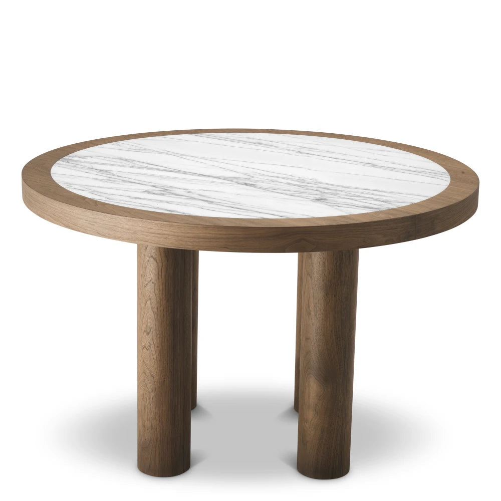 Masa din MDF/Ceramica Maro/Alb si Lemn de mahon Maro D120xH76cm Presedio Eichholtz