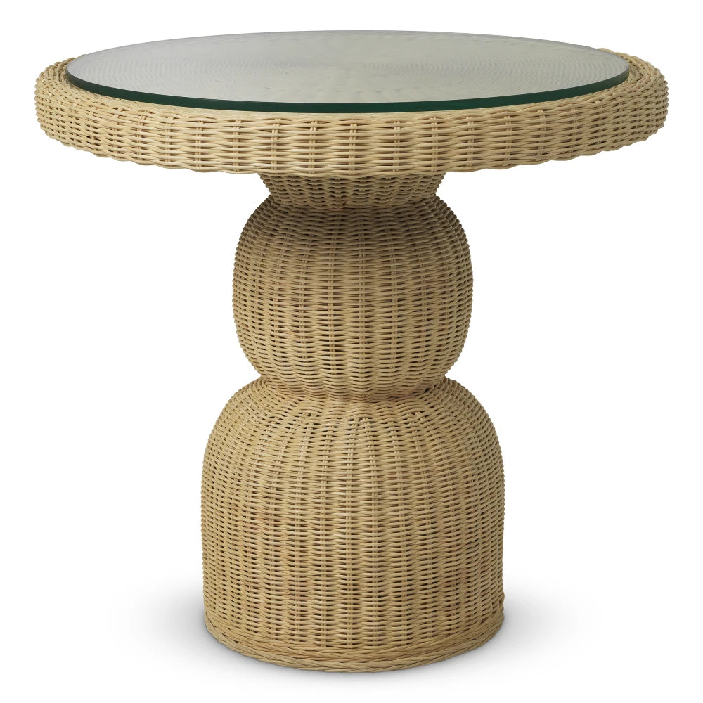 Masa din Sticla Transparent si Rattan Maro D80xH74cm Tiago Eichholtz