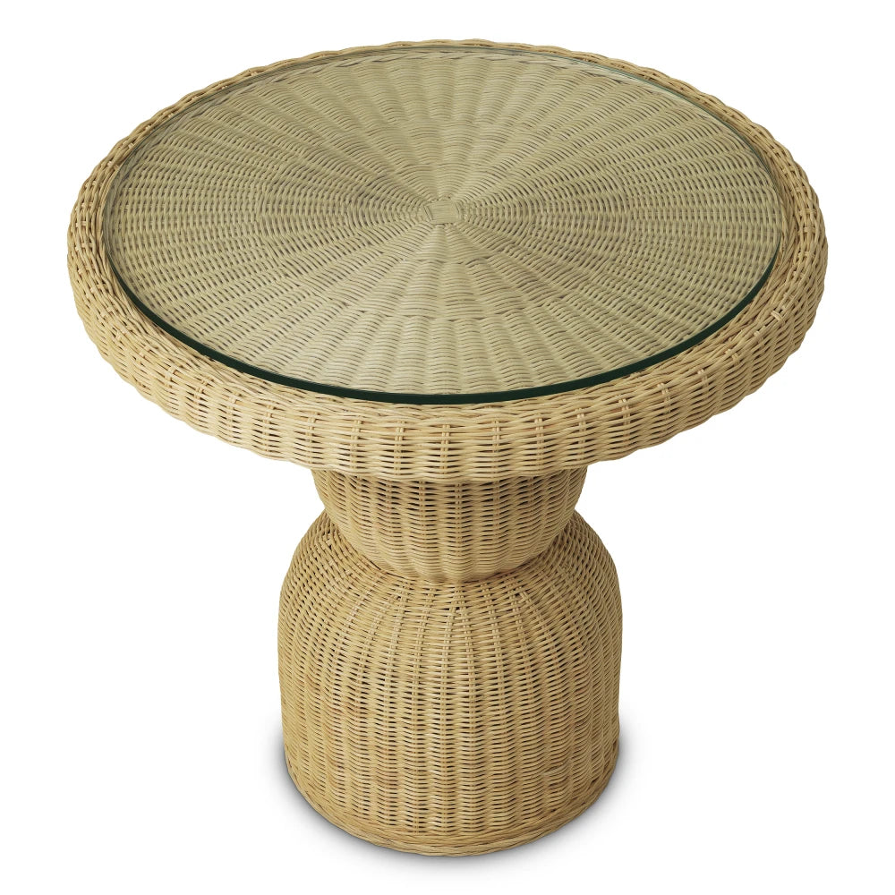 Masa din Sticla Transparent si Rattan Maro D80xH74cm Tiago Eichholtz